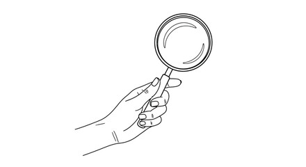 Minimalist line drawing of a human hand holding a magnifying glass for search © StockSynergy