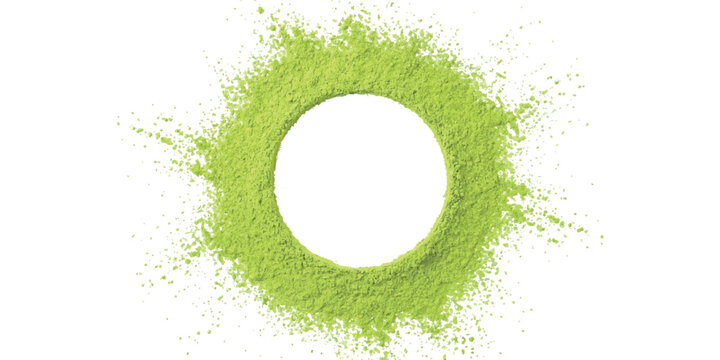 Abstract green dust powder scattered in a circle shape empty frame background vector illustration