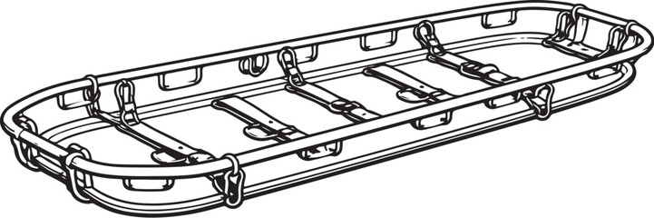 Firefighter Rescue Basket Stretcher Line Art Vector Illustration