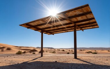 Shelter Structure in Desert Landscape Under Intense Heatwave Sunlight