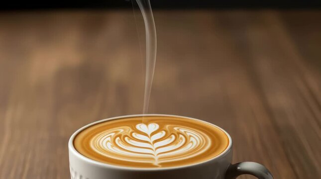 Coffee beverage and latte art in a cozy morning setting with steaming cappuccino being enjoyed by a person at home Relaxation warmth and comfort with aromatic coffee drink showcasing intricate foam