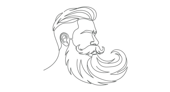 Profile of Man with Long Beard and Mustache Line Art Design