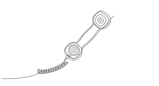 Vintage telephone handset continuous line drawing with spiral cord