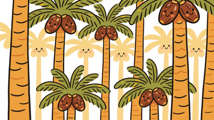 Colorful seamless pattern featuring tropical palm trees and beach elements in a flat illustration style. Perfect for summer designs, travel themes, fabric prints, and vacation backgrounds. © Penthol