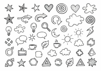 Obraz premium A diverse collection of simple line icons representing various concepts and objects displayed on a clean white background viewed from a straightforward perspective