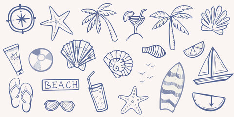 A collection of hand drawn summer and beach themed illustrations © Milton