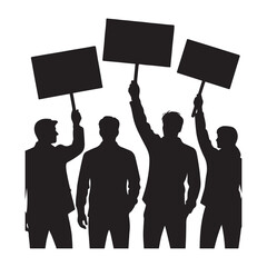 Silent Solidarity: Silhouette of individuals raise blank placards, their forms standing against backdrop representing unity and advocacy. A visual statement on collective action and protest.