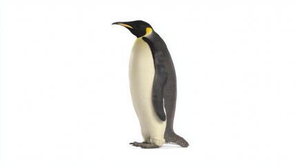 Obraz premium Penguin standing upright, likely an emperor penguin, in a studio environment against a plain background.