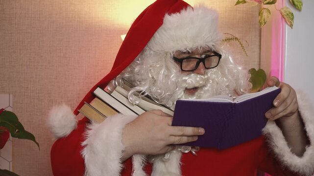 Santa Claus looking at long list with children desire