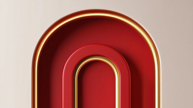 3D Abstract Oriental Design with Embossed Red Pattern and Gold Detail