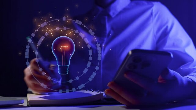 Creative process during night work with digital elements and tools used for ideas and planning tasks.