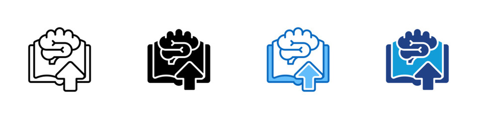 Fototapeta premium Knowledge Improvement Multiple Style Icon Design Vector - Brain above document with upward arrow representing knowledge transfer, learning progress, and information improvement