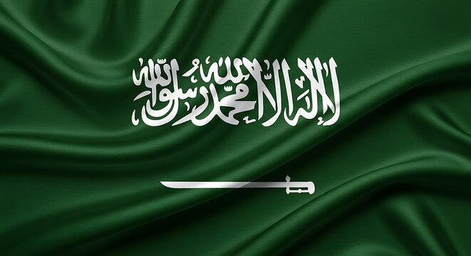 Saudi Arabia flag with sword and Arabic script