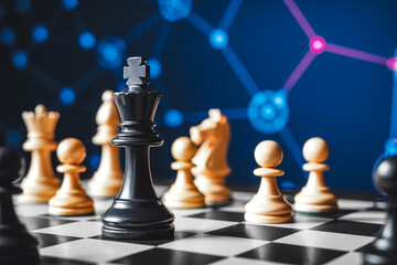 Black king chess piece on board with blurred background showing connection concept