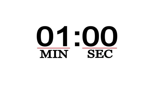 Two minute animation from 120 to 0 seconds on transparent background. 2 minutes countdown timer animation. on a white background, with video animation.