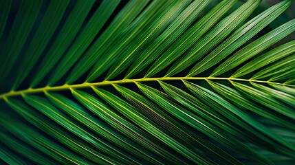 Obraz premium Lush Tropical Palm Leaf: Vibrant Green Foliage Close-Up