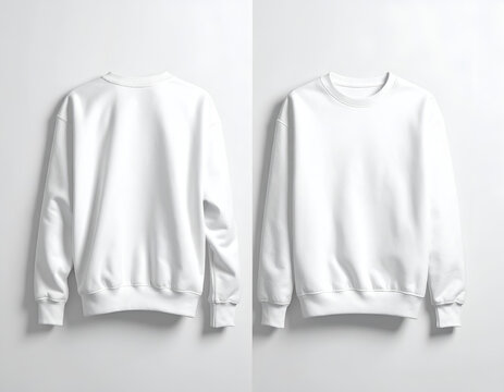 Crisp white crewneck sweatshirt, front and back views