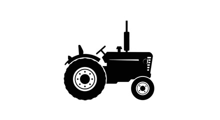 Silhouette of a classic farm tractor in side view, representing agricultural machinery and farming equipment, isolated white background. © Slamet