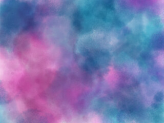 水彩抽象背景 青と紫とピンクがやさしく混ざり合うにじみグラデーションのアートテクスチャ背景素材 / Abstract watercolor background with blue purple and pink soft gradient texture