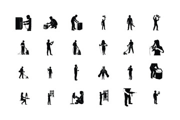 People Using Tools and Devices Black Silhouette Icons Collection Vector Set