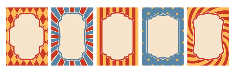Set of 5 retro circus empty seamless poster in flat style.