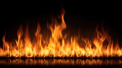 Flame with reflection against black background