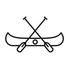 Simple line art silhouette of a canoe with two crossed paddles symbolizing adventure exploration and outdoor recreation perfect for travel and leisure themes isolated on a clean white background © VectorCrafts