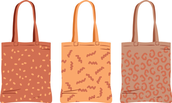 Various shapes of natural cotton tote bags for grocery vector