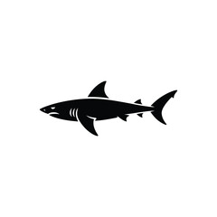 Fototapeta premium Black shark silhouette with white highlights on fins and body fish ocean