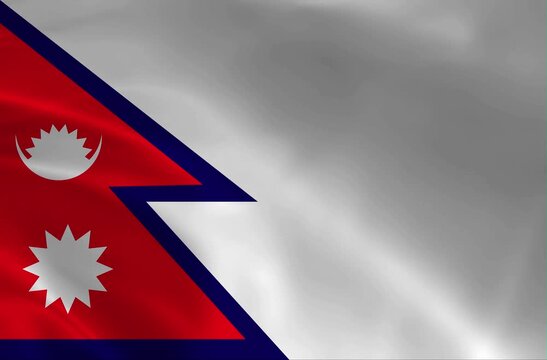 Waving National Flag of Nepal - Unique Double-Pennant Shape - Realistic Silk Fabric Texture National Symbo
