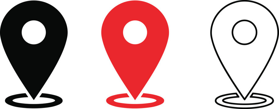 location, pin, map, marker, navigation, gps, point, destination, place, locator, position, travel, direction, icon, symbol, red, black, outline, vector, illustration