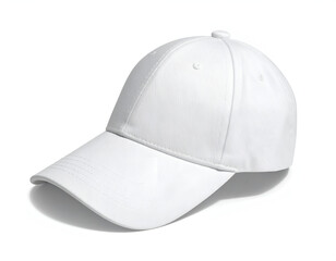 Fototapeta premium Plain white baseball cap with stitched detail on brim