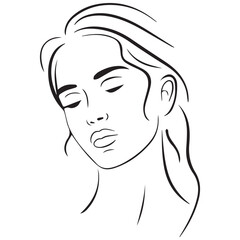 Woman portrait with eyes closed relaxed face expression vector illustration flat design