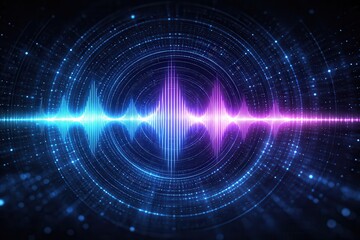 Obraz premium Futuristic sound wave visualization in deep space with vibrant neon light spectrum and cosmic energy background