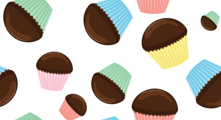 Fototapeta premium Chocolate Cupcake Food Pattern Vector Seamless Background for Bakery and Dessert Design