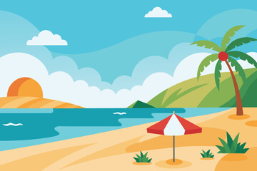 Obraz premium Tropical Beach Landscape with Palm Tree and Ocean View
