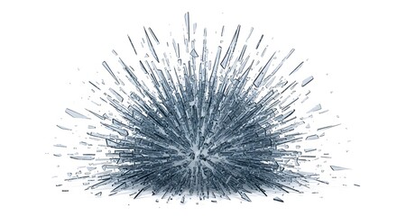 Naklejka premium Explosion of shattered glass fragments, sharp shards flying outwards, abstract burst effect, representing destruction and impact, isolated on white background
