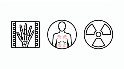 medical icons set including xray film hand with skeleton and radiation symbol
