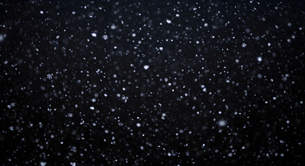Snowflakes falling on black background winter night snow fall texture macro shot