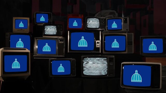 Vintage Televisions Displaying Durban City Flag Symbol - 4K