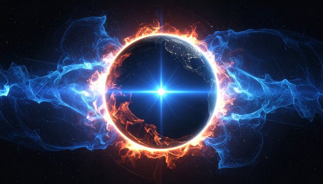 Earth engulfed in energy a powerful visual for global issues and environmental crisis. Futuristic concept.
