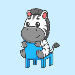 Fototapeta premium Cute Zebra Sitting on Chair Cartoon