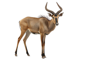 Fototapeta premium Roan antelope standing on transparent background, african wildlife mammal with long curved horns