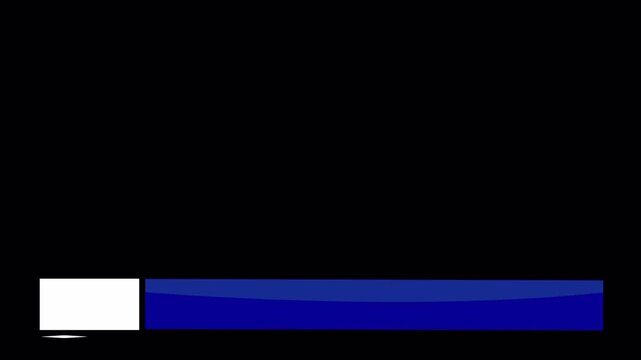 Lower third title bar animation with blue rectangular banner, modern broadcast name tag overlay, television news caption graphic design