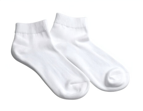 Two white, ankle-length, cotton-blend socks against a plain background