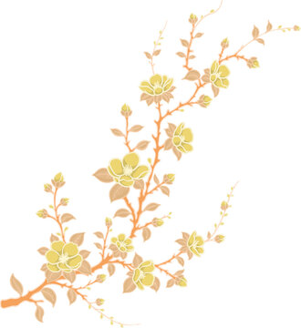 Traditional Batik Floral Branch Illustration