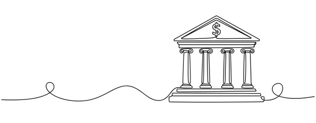 Obraz premium Continuous line drawing of bank building with dollar symbol. No editable stroke