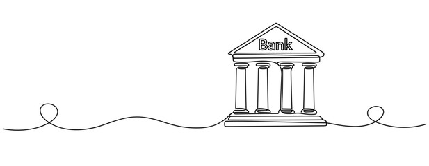 Obraz premium Minimalist line drawing of a classical bank building. No editable stroke