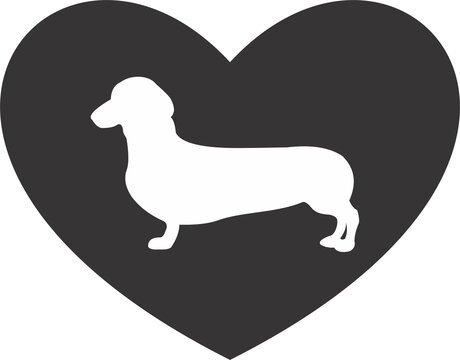 Dachshund popy  white silhouette on heart background