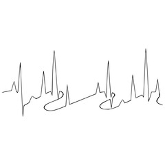 Continuous line electrocardiogram waveform depicting heart rate rhythm and vital signs in a medical context